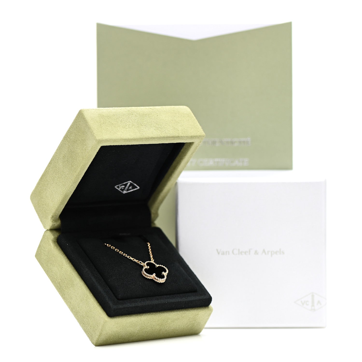 Van Cleef & Arpels 18K Yellow Gold Black Onyx Vintage Alhambra Pendant Necklace 7 of 7