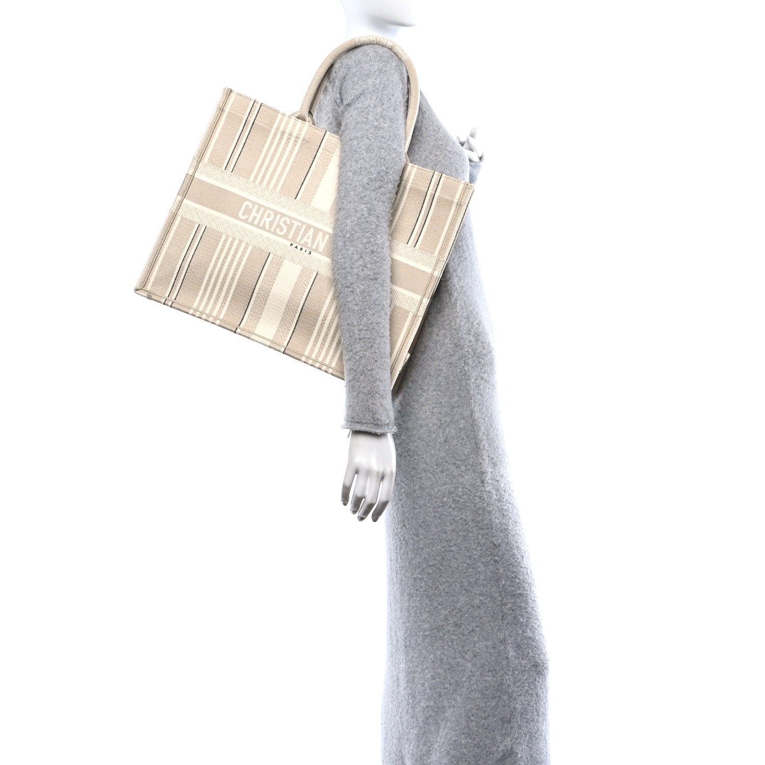 Christian Dior Canvas Embroidered Large Stripes Book Tote Beige 2 of 11
