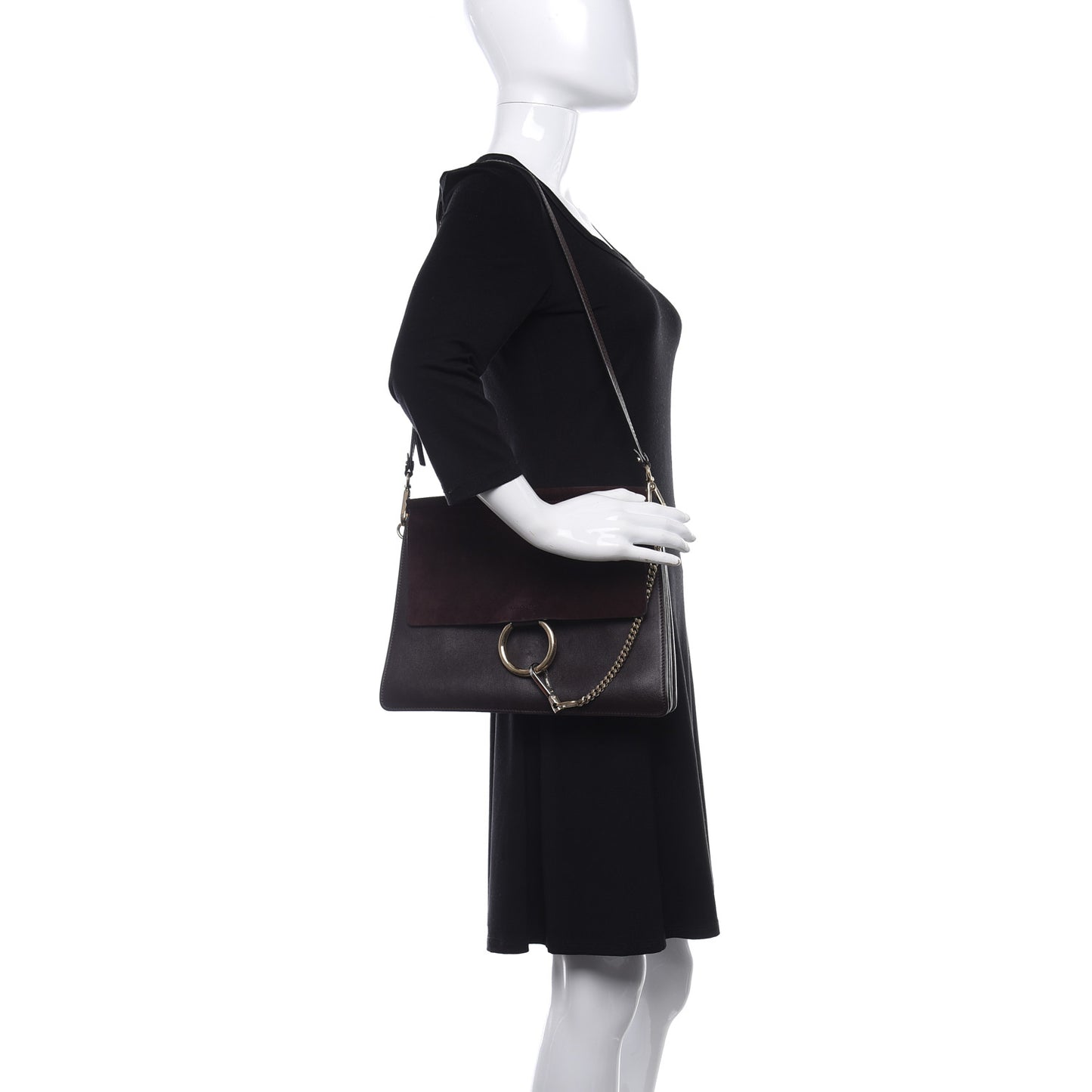 Calfskin Suede Medium Faye Shoulder Bag Carbon Brown