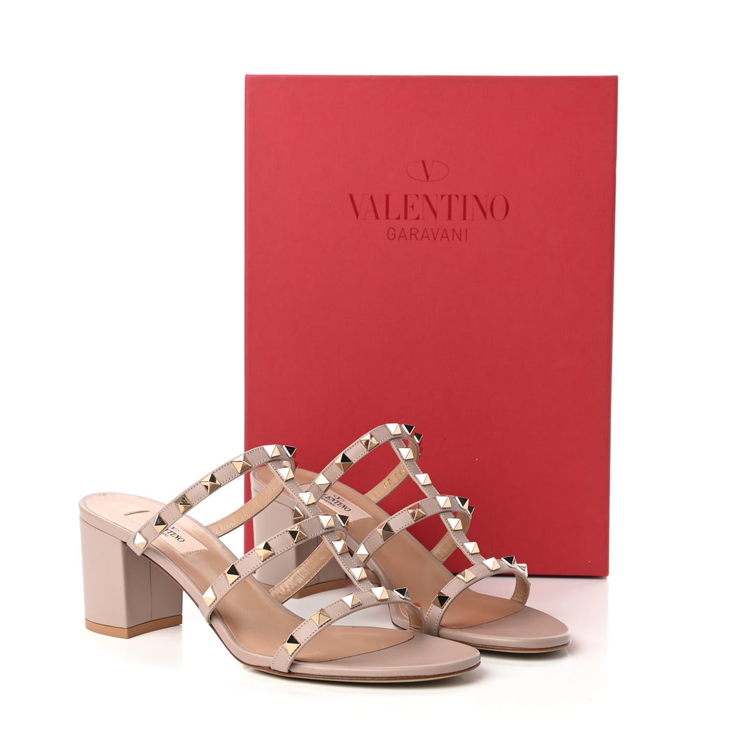 Valentino Garavani Calfskin Rockstud Caged Slide Sandals 40 Poudre 9 of 10