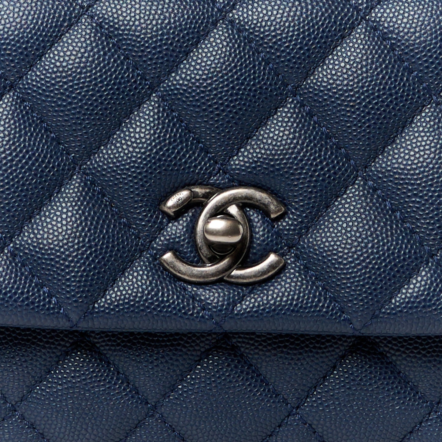 Caviar Quilted Mini Coco Handle Flap Navy Blue Blue