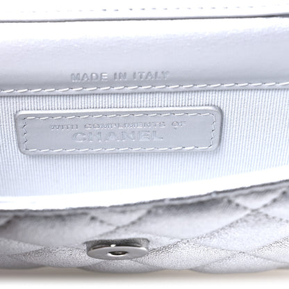 Chanel Metallic Goatskin Quilted Crystal CC Walk Of Fame Clutch With Chain Silver 6 of 11