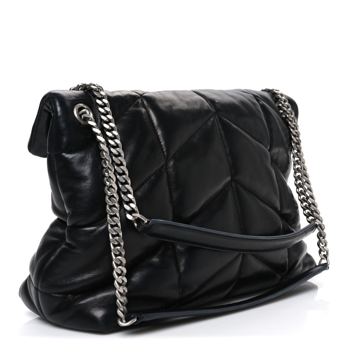 Saint Laurent Lambskin Quilted Medium Loulou Puffer Monogram Chain Satchel Black 3 of 10