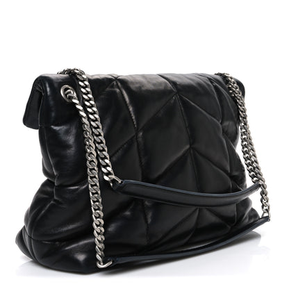 Saint Laurent Lambskin Quilted Medium Loulou Puffer Monogram Chain Satchel Black 3 of 10