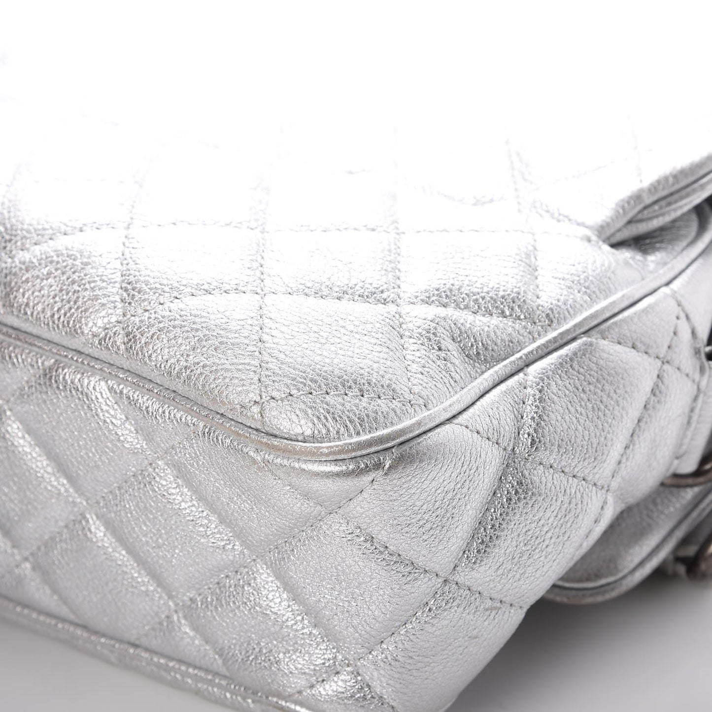 Metallic Calfskin Quilted Medium Casual Rock Flap Silver