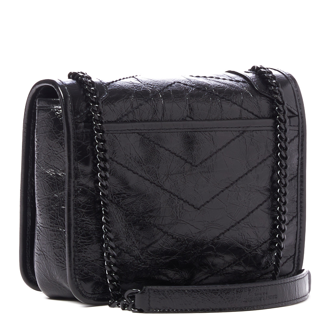 Saint Laurent Crinkled Calfskin Matelasse Monogram Niki Chain Wallet Black 3 of 9