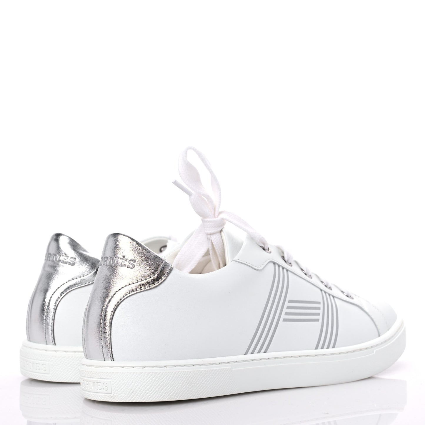 Calfskin Womens Advantage Sneakers 38.5 White Gris Argente