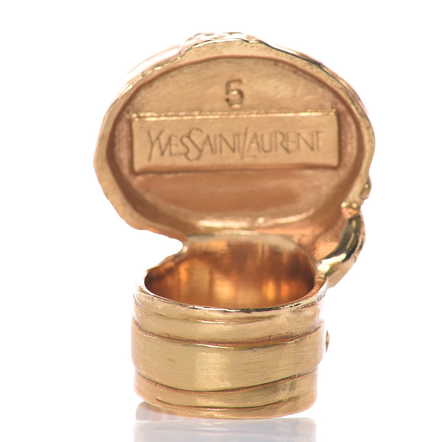 Saint Laurent Glass Cabochon Arty Ovale Ring 5 Gold Coral 4 of 6
