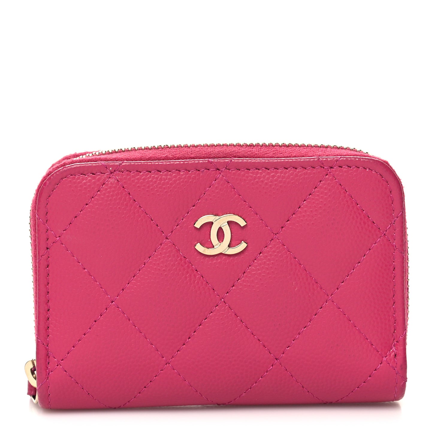 Caviar Quilted Zip Coin Purse Dark Pink