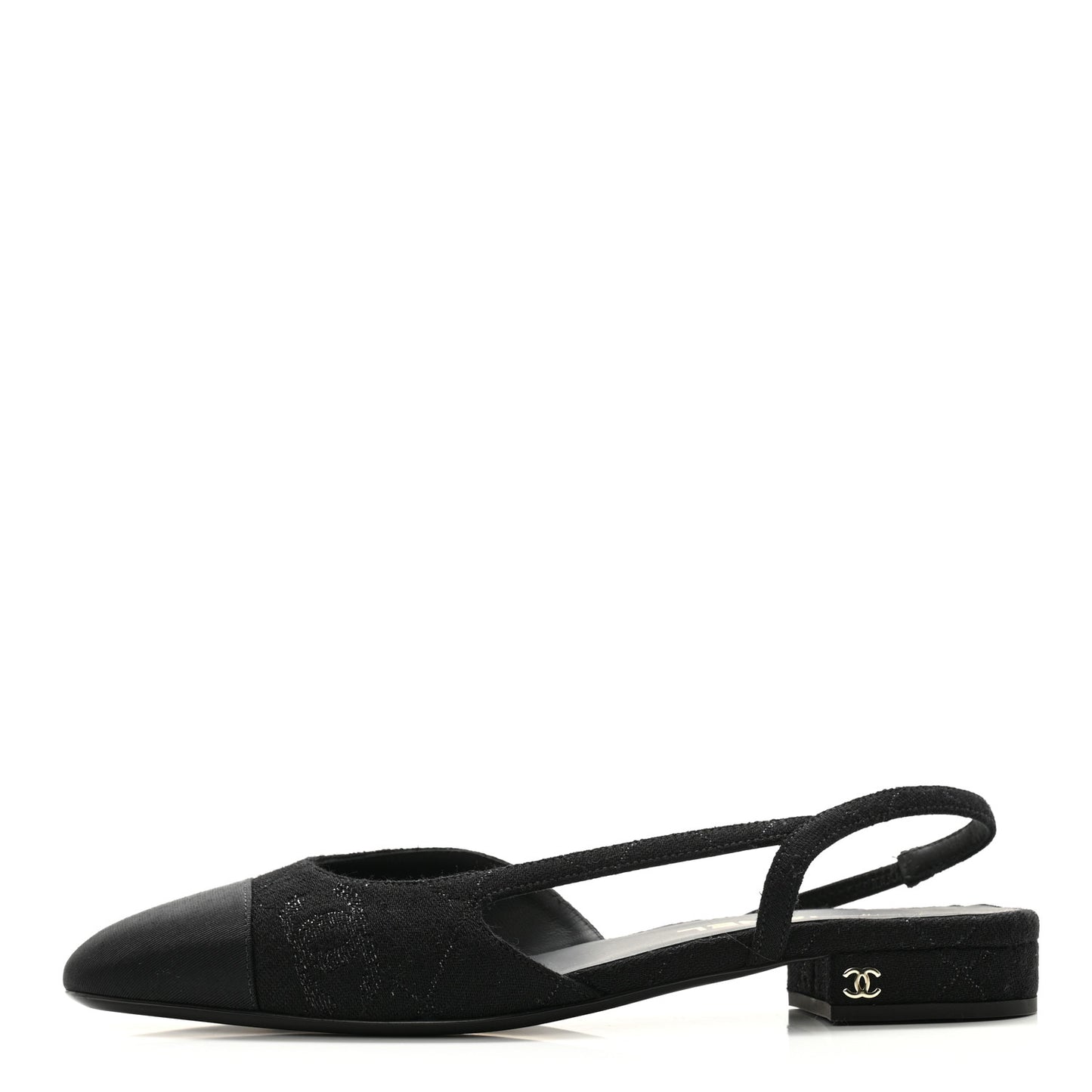 Wool Grosgrain Cap Toe CC Logo Slingback Flats 39.5 Black