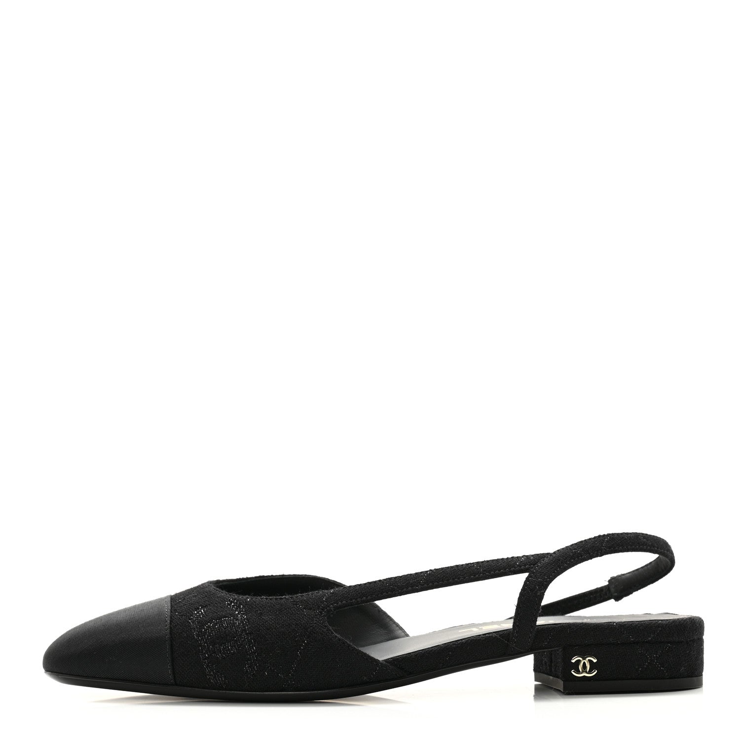 Chanel Wool Grosgrain Cap Toe CC Logo Slingback Flats 39.5 Black 1 of 8