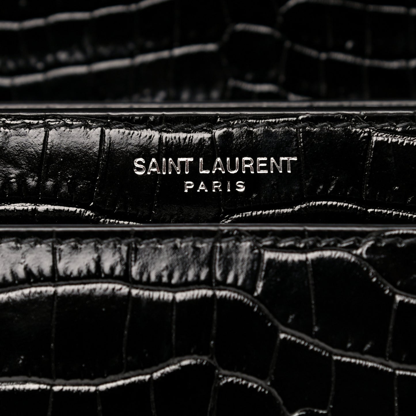 Calfskin Crocodile Embossed Medium Monogram Sunset Black