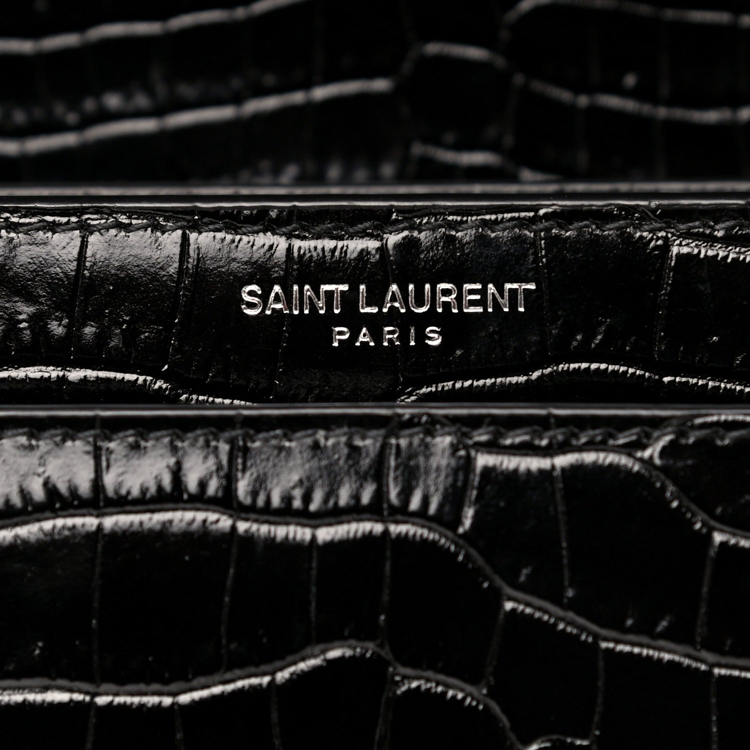 Saint Laurent Calfskin Crocodile Embossed Medium Monogram Sunset Black 8 of 11