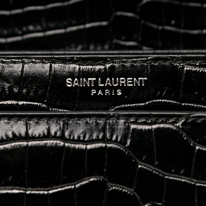 Saint Laurent Calfskin Crocodile Embossed Medium Monogram Sunset Black 8 of 11