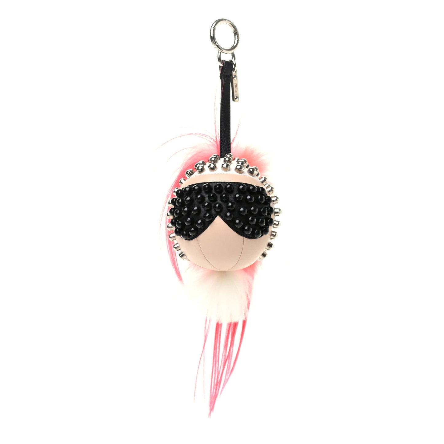 Shiny Nappa Goat Fox Fur Studded Punkito Karlito Bag Charm White Black Azalea