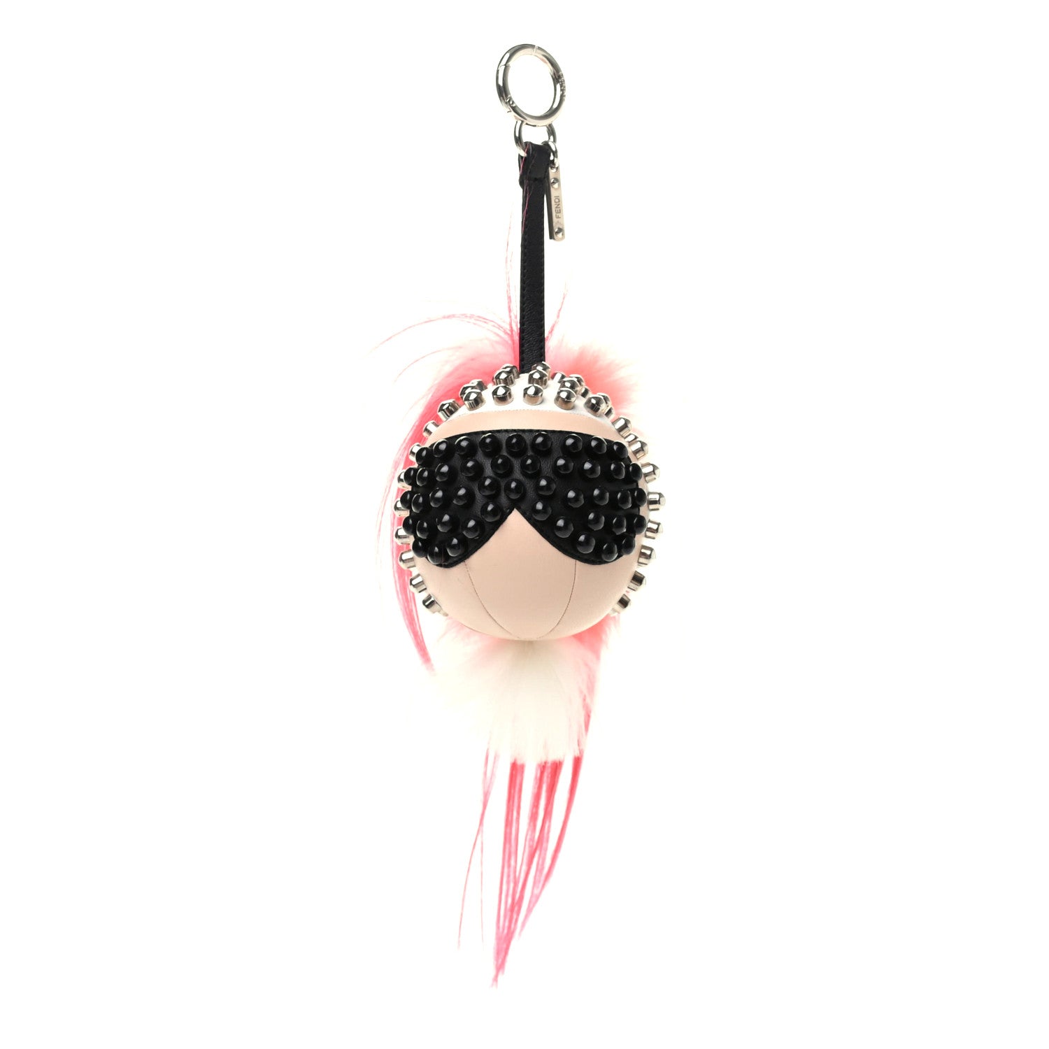 Fendi Shiny Nappa Goat Fox Fur Studded Punkito Karlito Bag Charm White Black Azalea 1 of 4