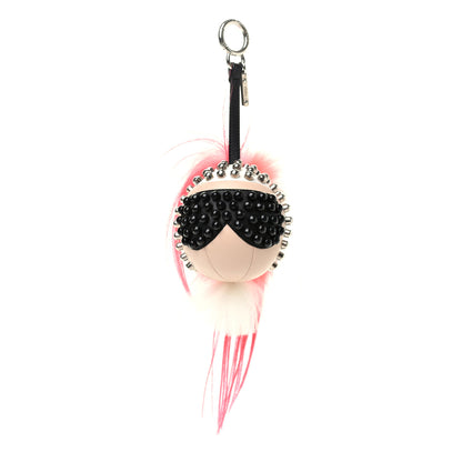 Fendi Shiny Nappa Goat Fox Fur Studded Punkito Karlito Bag Charm White Black Azalea 1 of 4