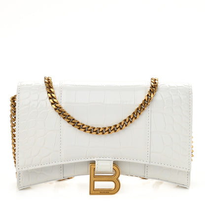 Balenciaga Shiny Calfskin Crocodile Embossed Hourglass Chain Bag White 1 of 11