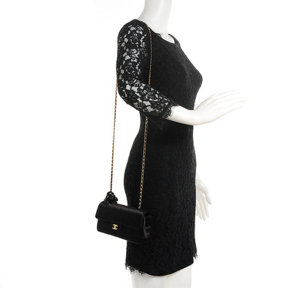 Chanel Satin Chocolate Bar Quilted Camellia Rectangular Mini Flap Black 2 of 7