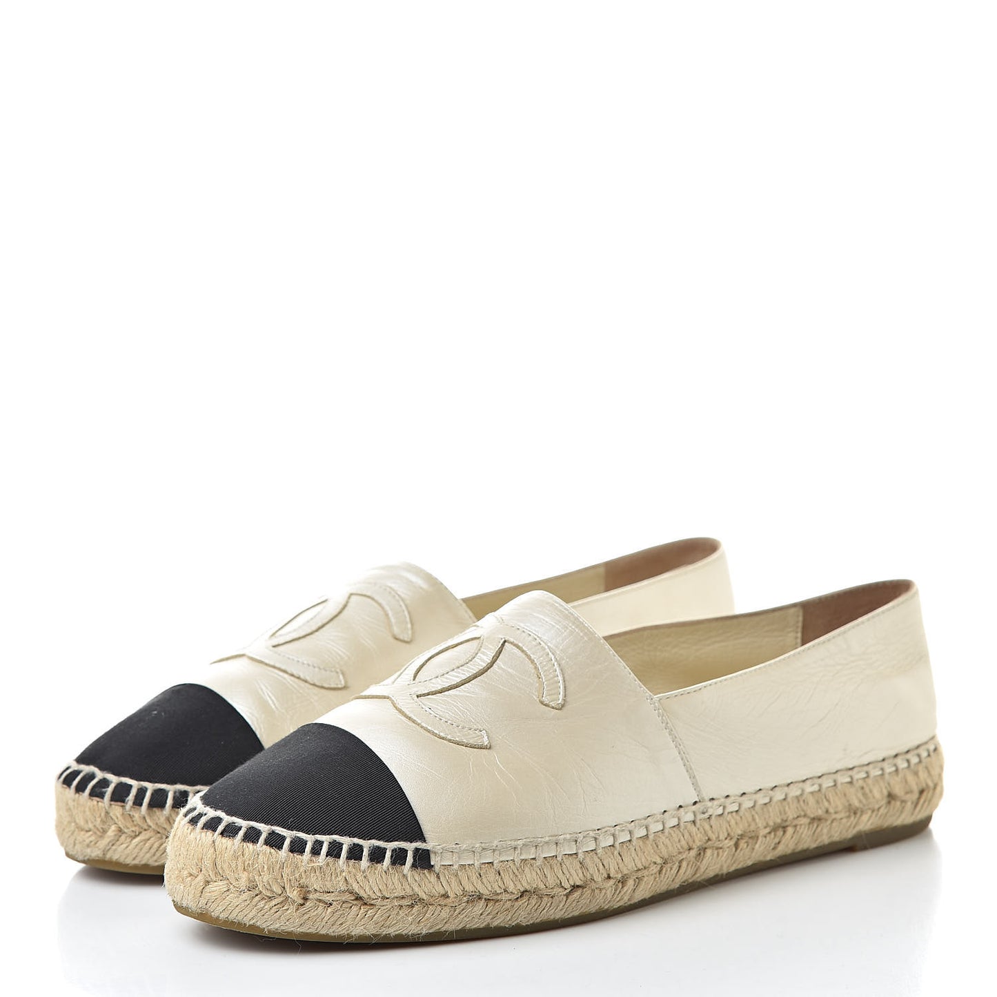 Metallic Calfskin Grosgrain CC Espadrilles 39 Ivory Black