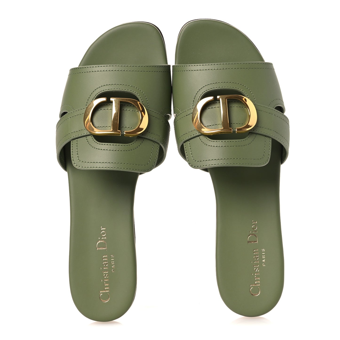 Calfskin 30 Montaigne Flat Slide Sandals 39 Leaf Green