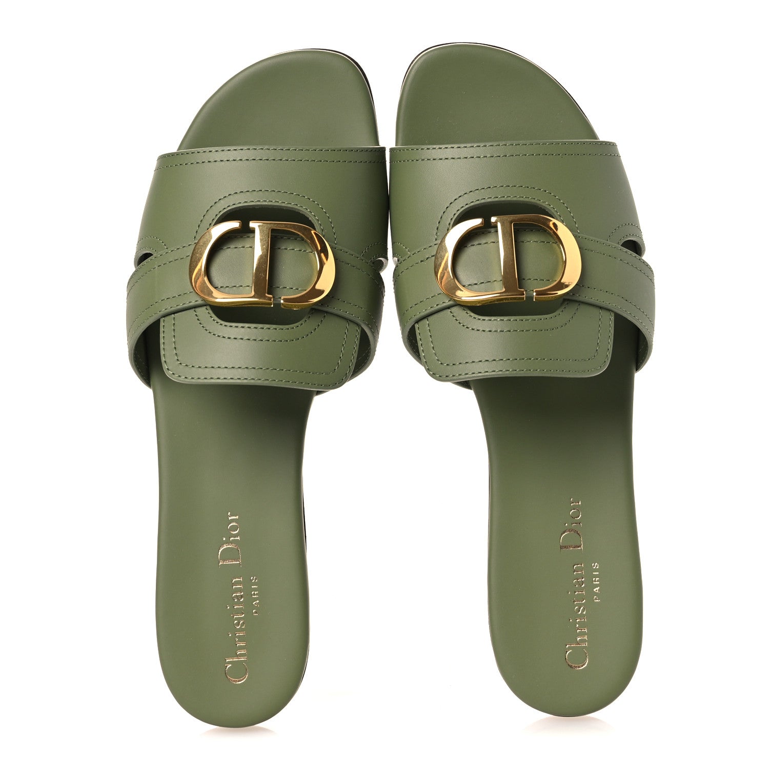 Christian Dior Calfskin 30 Montaigne Flat Slide Sandals 39 Leaf Green 2 of 10