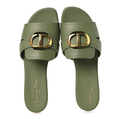 Christian Dior Calfskin 30 Montaigne Flat Slide Sandals 39 Leaf Green 2 of 10