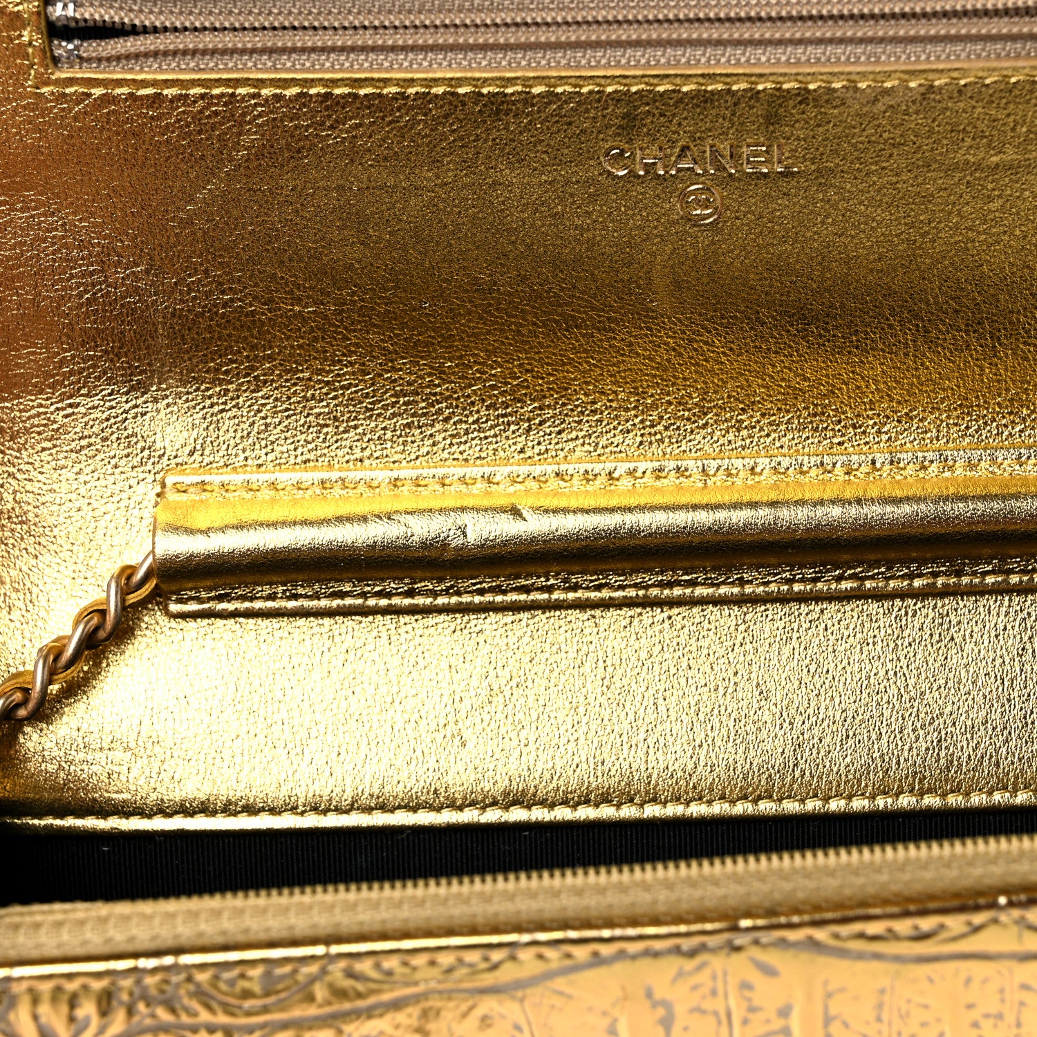 Chanel Metallic Calfskin Crocodile Embossed Cocodile Wallet On