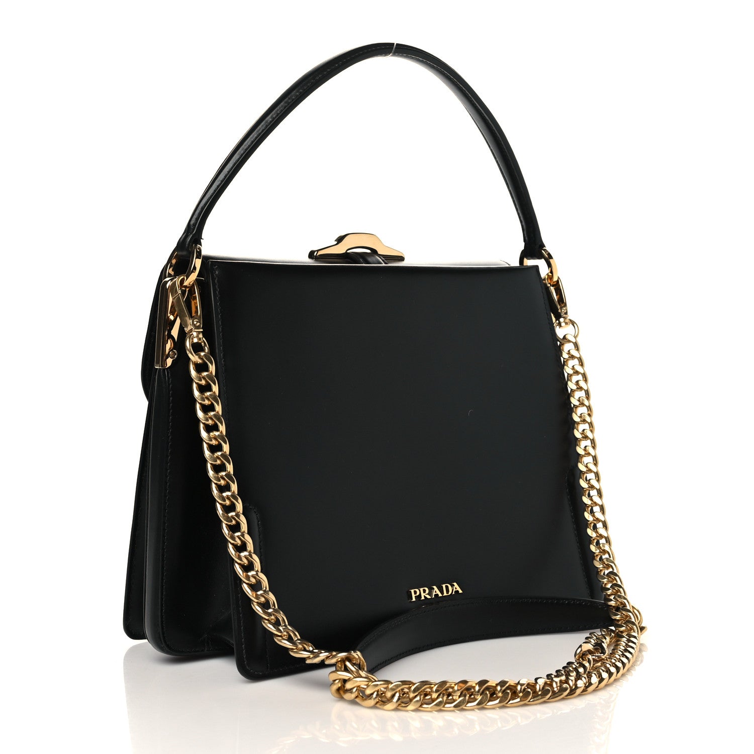 Prada City Calfskin Belle Top Handle Bag Black 3 of 9