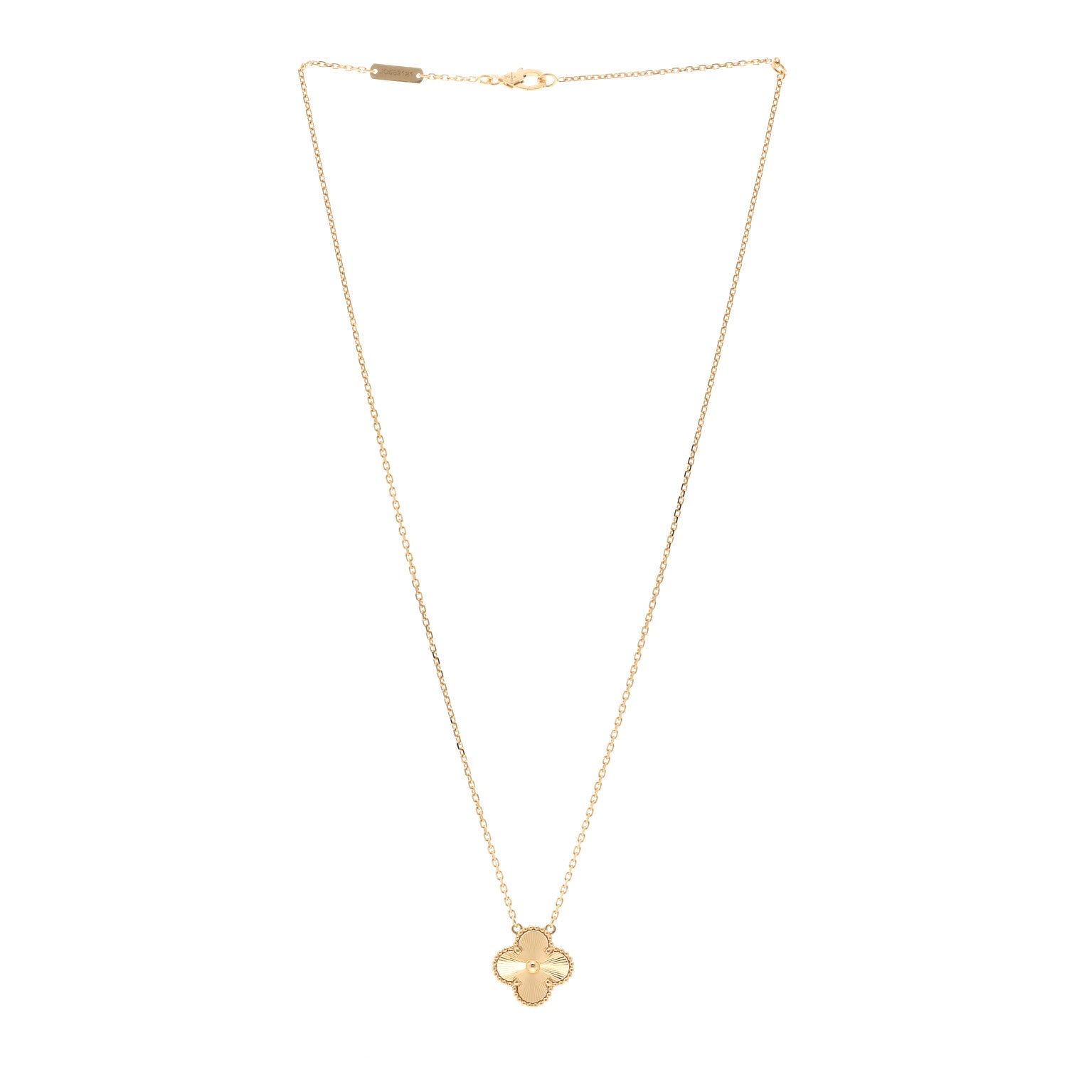 Van Cleef & Arpels 18K Yellow Gold Guilloche Vintage Alhambra Pendant Necklace 3 of 6