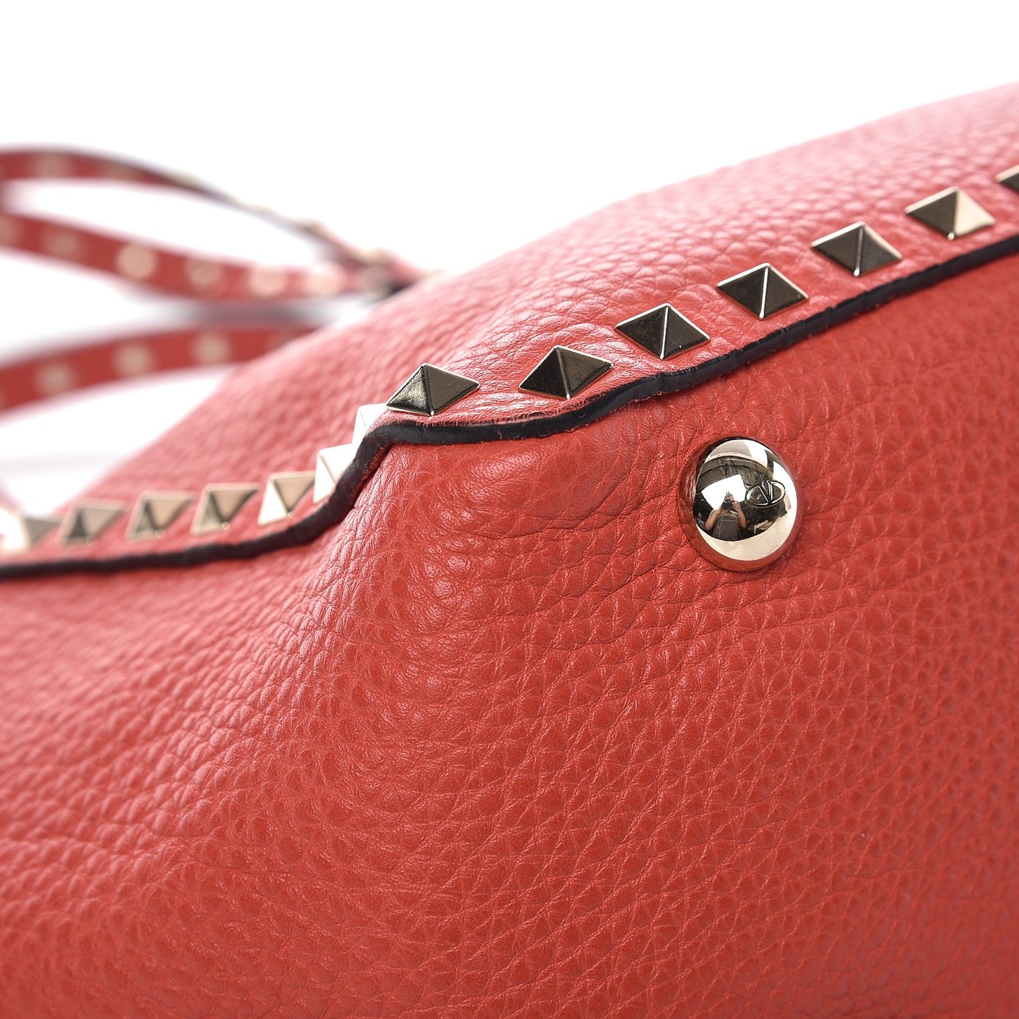 Grained Calfskin Small Rockstud Tote Deep Coral