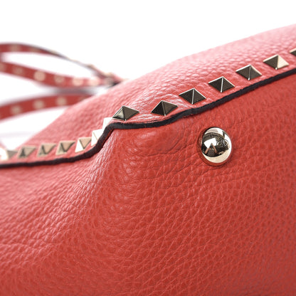 Valentino Garavani Grained Calfskin Small Rockstud Tote Deep Coral 7 of 9