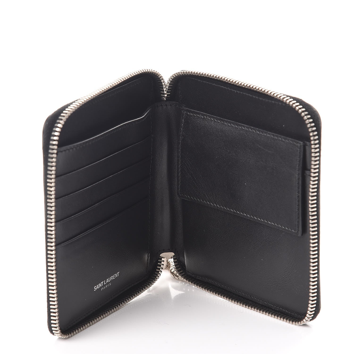 Saint Laurent Mens Calfskin Compact Chain Zip Around Wallet Black 5 of 13