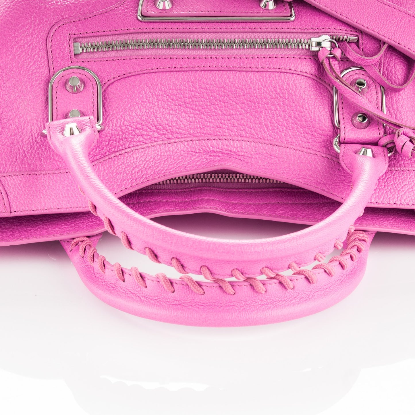 Chevre Silver Metallic Edge Hardware City Rose Fluo
