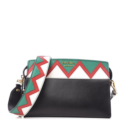 Prada City Calf Saffiano Esplanade Crossbody Bag Black Rosso 1 of 7