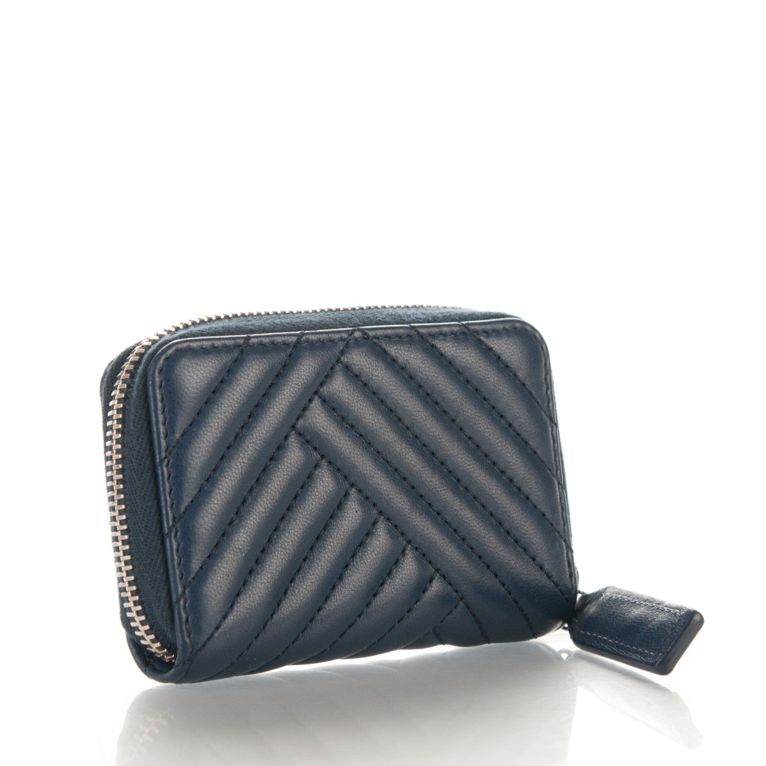 Chanel Lambskin Chevron Zip Around Coin Purse Wallet Blue 3 of 7