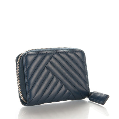 Chanel Lambskin Chevron Zip Around Coin Purse Wallet Blue 3 of 7