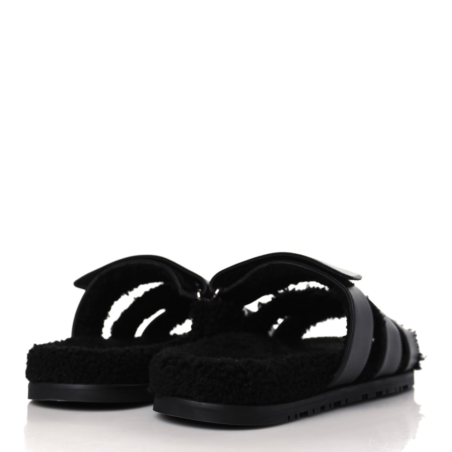 Hermes Calfskin Woolskin Mens Chypre Sandals 43 Black 4 of 8