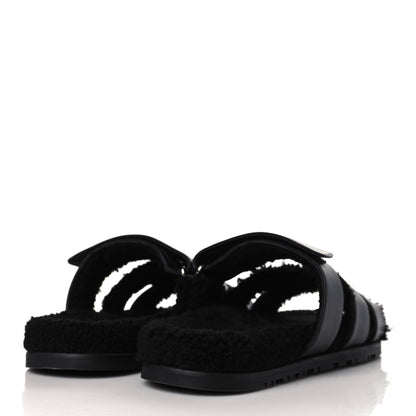 Hermes Calfskin Woolskin Mens Chypre Sandals 43 Black 4 of 8