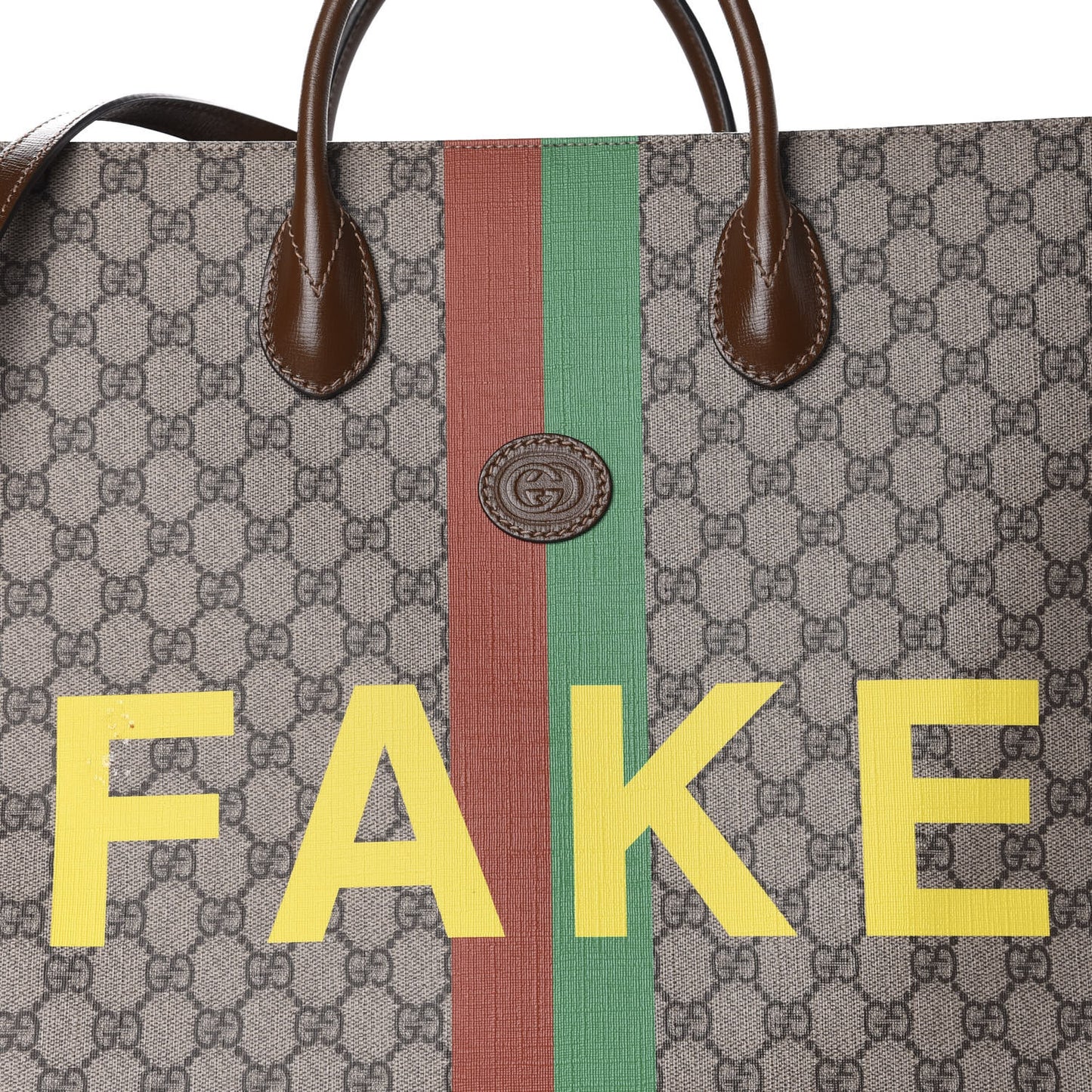 GG Supreme Monogram Fake/Not Large Retro Interlocking G Tote Bag Beige Brown Sugar