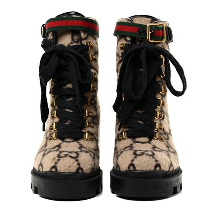 Gucci Covered Wool GG Monogram Womens Lace Up Combat Ankle Boots 38 Beige Ebony Black 4 of 36