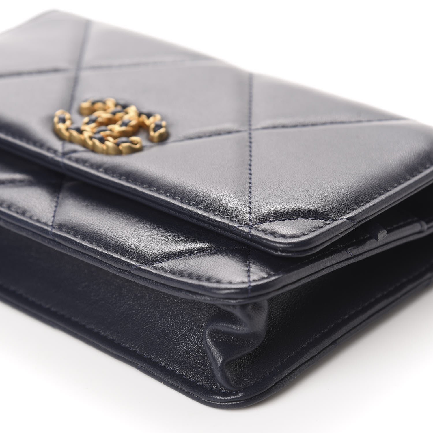 Chanel Lambskin Quilted 19 Wallet On Chain WOC Navy Blue 7 of 12