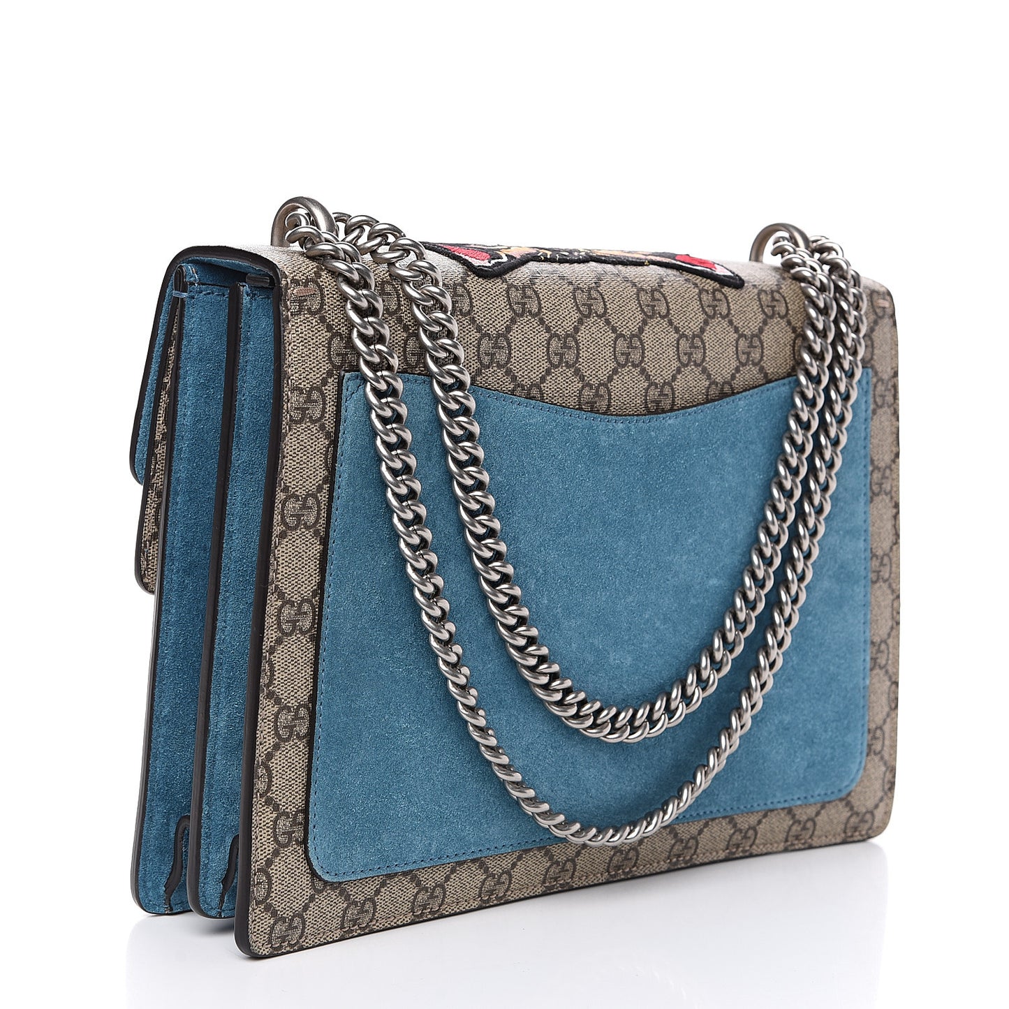 GG Supreme Monogram Angry Cat Embroidered Medium Dionysus Shoulder Bag Beige Ultramarine