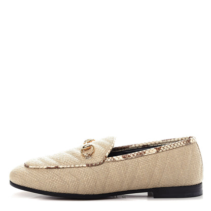Gucci Raffia Elaphe Matelasse Horsebit Womens Jordaan Loafers 37.5 Natural Cream Brown 1 of 11