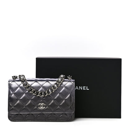 Chanel Gradient Metallic Lambskin Quilted Like A Wallet Wallet On Chain WOC Silvery Black 12 of 12