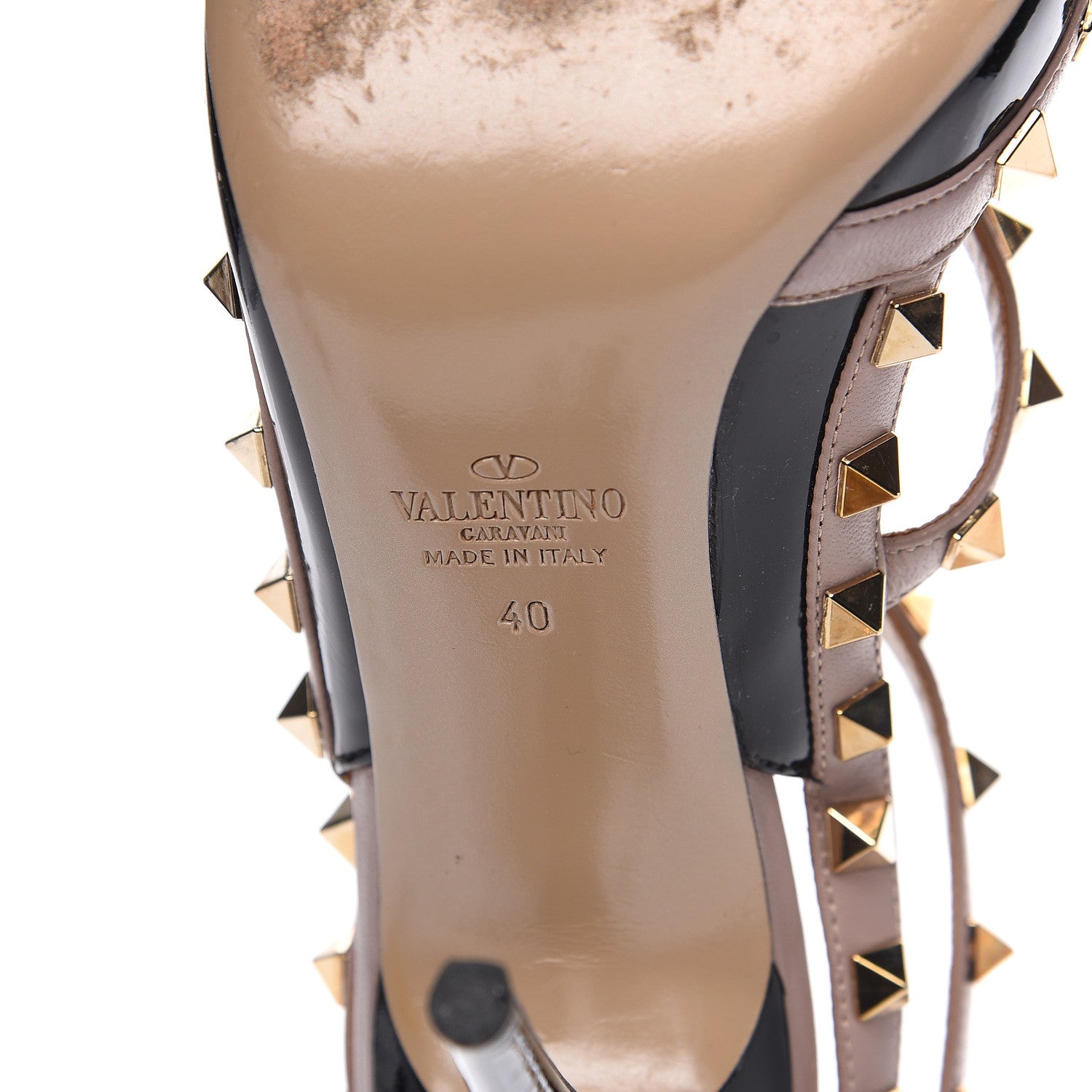 Valentino Garavani Patent Nappa Rockstud Ankle Strap 100mm Pumps 40 Black Poudre 6 of 9
