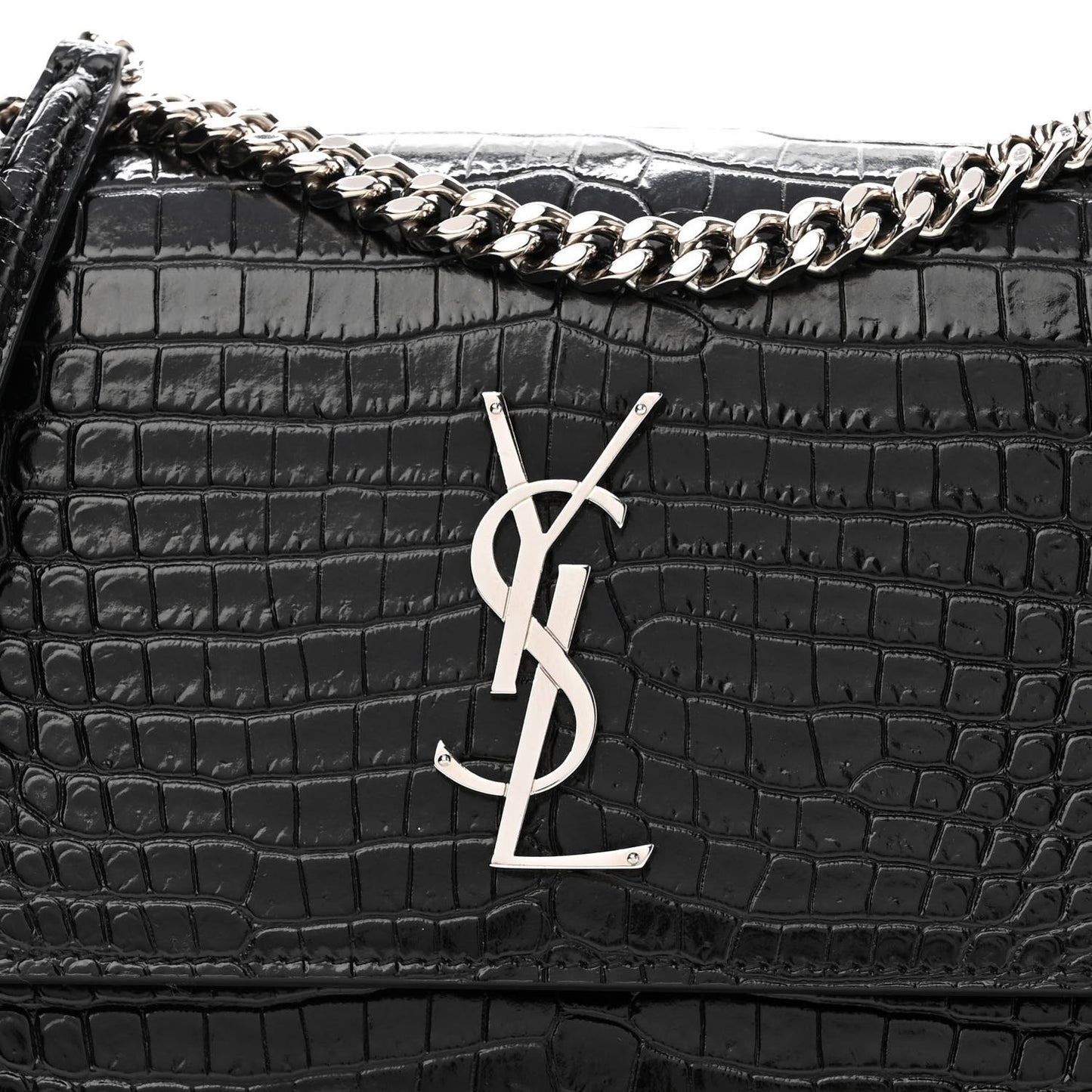 Calfskin Crocodile Embossed Medium Monogram Sunset Black