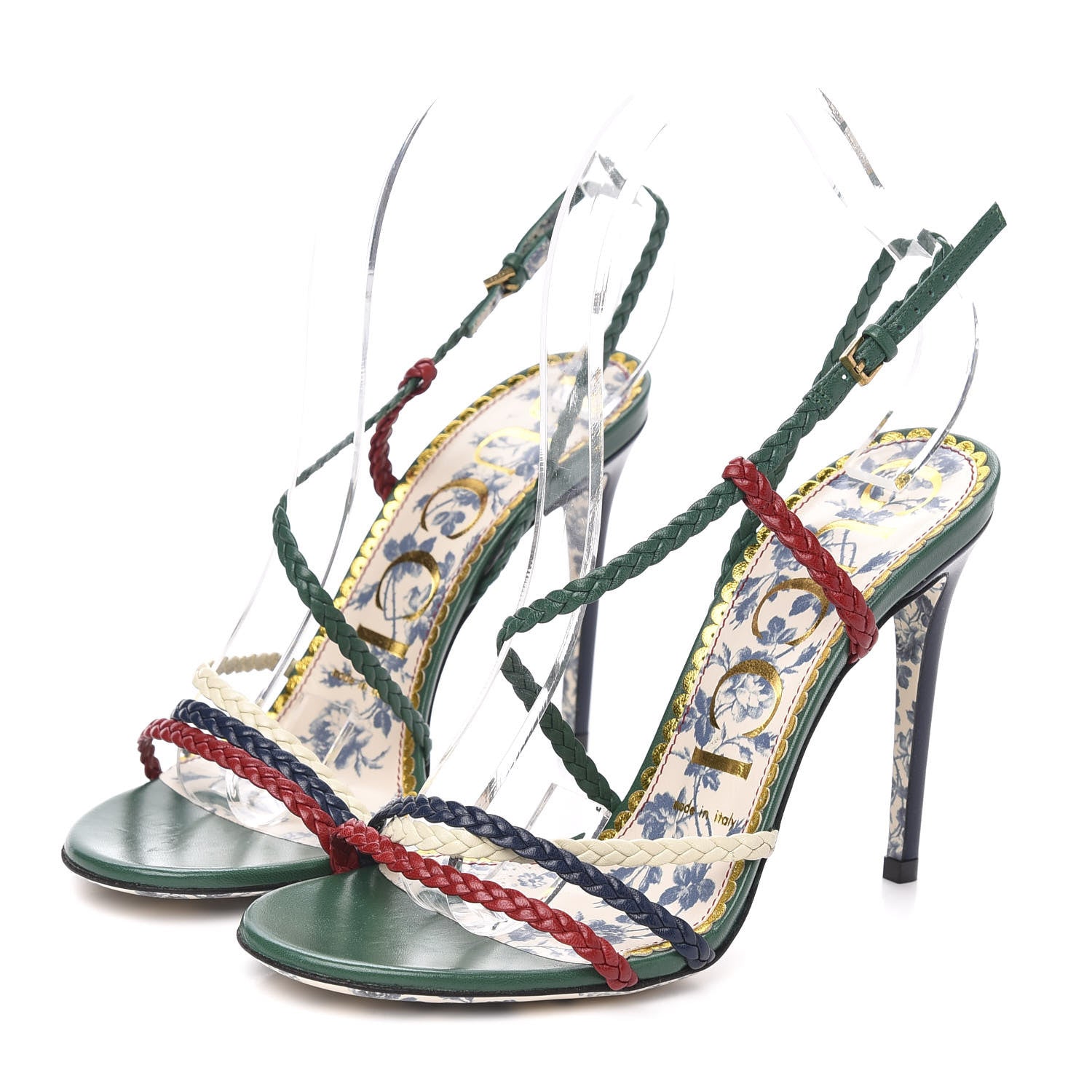 Gucci Malaga Kid Braided Haines High Heel Sandals 37 Emerald 3 of 9