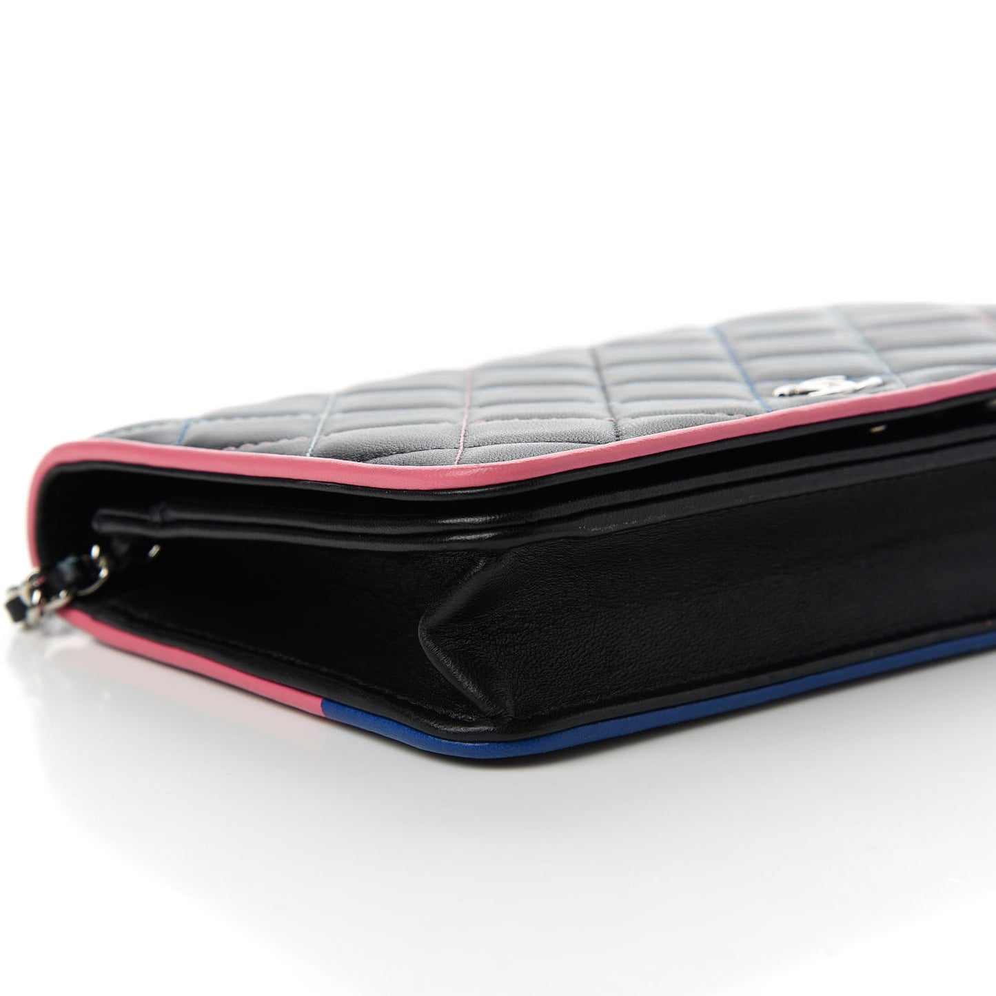 Lambskin Quilted Wallet On Chain WOC Black Pink Light Blue