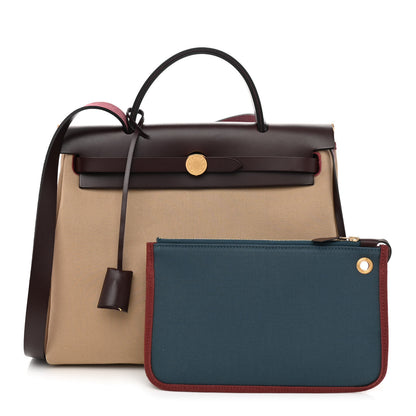 Hermes Toile Officier Vache Hunter Verso Herbag Zip PM 31 Rouge Sellier Trench Bleu Tempete 1 of 13